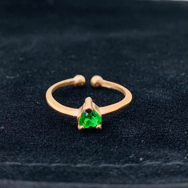 Green Stone Rose Gold Plated Sterling Silver Pinky Finger Ring