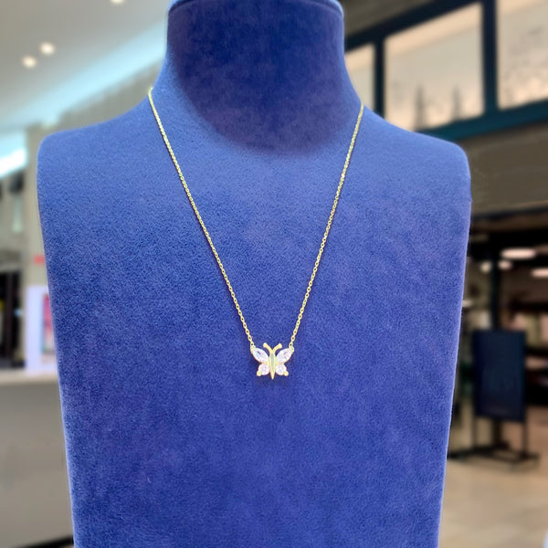 Single White Crystal Butterfly Sterling Silver Necklace