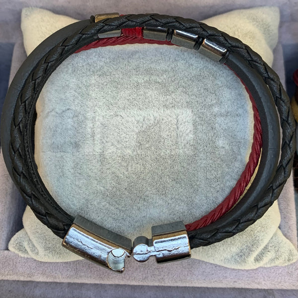 Stainless Steel Triple Black Leather Bracelet