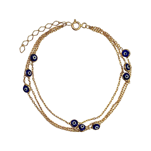 Triple Chain Multiple Enamel Evil Eye Bracelet Gold Silver