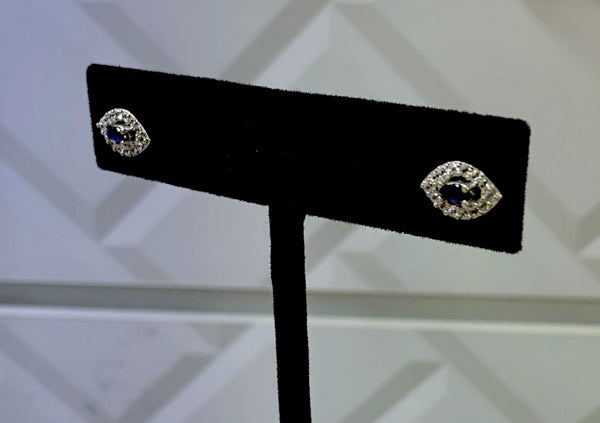 Blue Stone Eye Shape Evil Eye Earrings