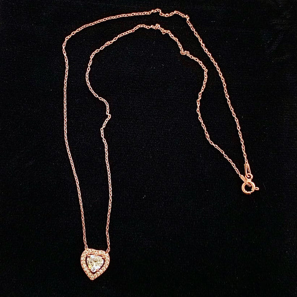 Heart Shape Sterling Silver Necklace with Crystals
