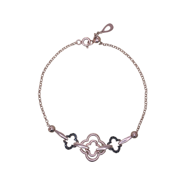 Rose Gold Triple Clovers Sterling Silver Bracelet