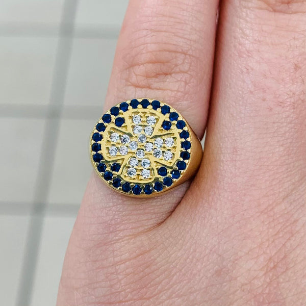 Navy Stones Circular Sterling Silver Ring