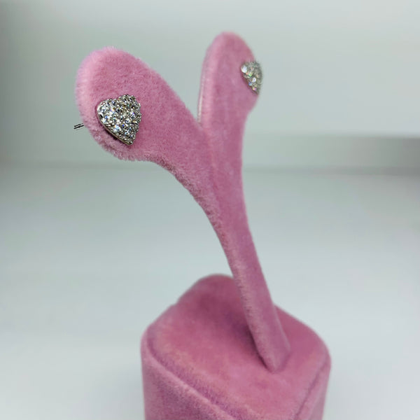 Heart Stud Earrings 925 Sterling Silver Crystal