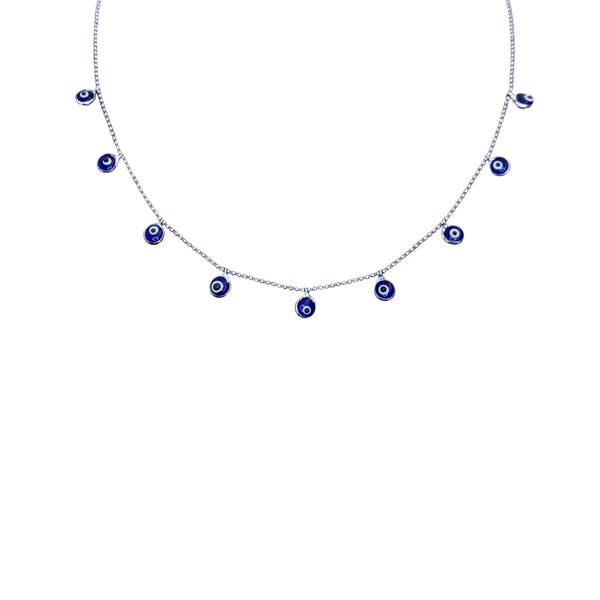 Enamel Multiple Evil Eye Necklace Sterling Silver