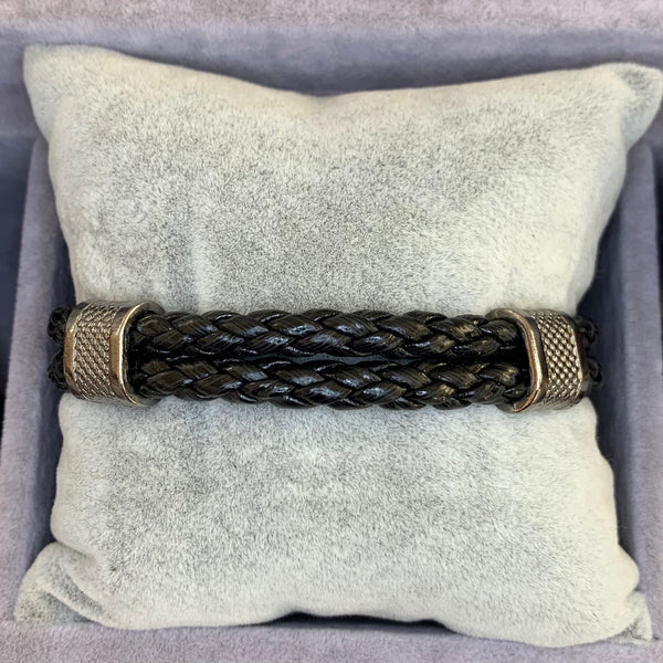 Double Braided Black Leather Bracelet