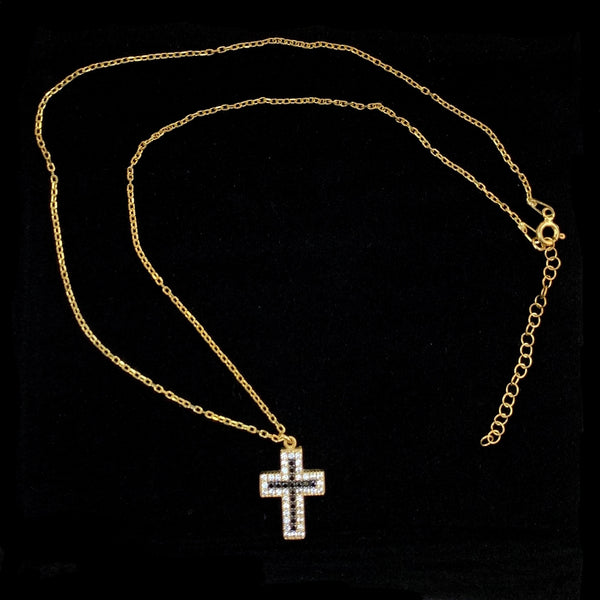 Black Crystal 925 Sterling Silver Cross Necklace