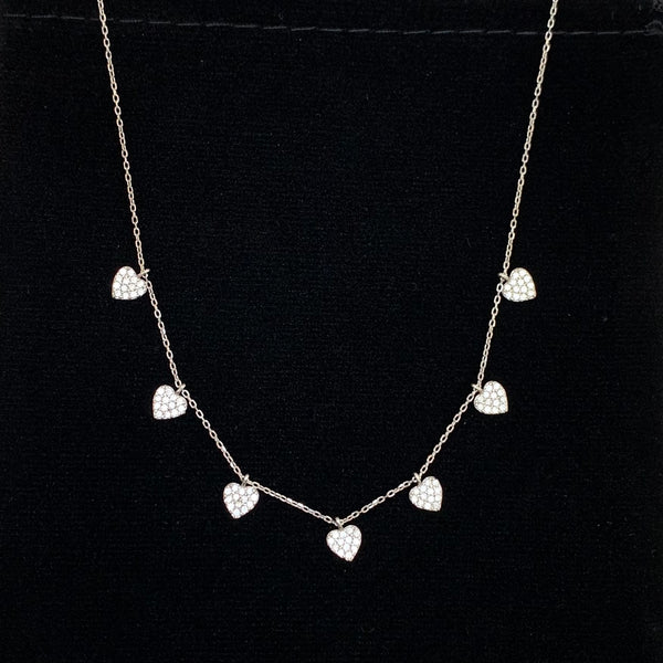 Multiple Heart White Crystal Sterling Silver Necklace