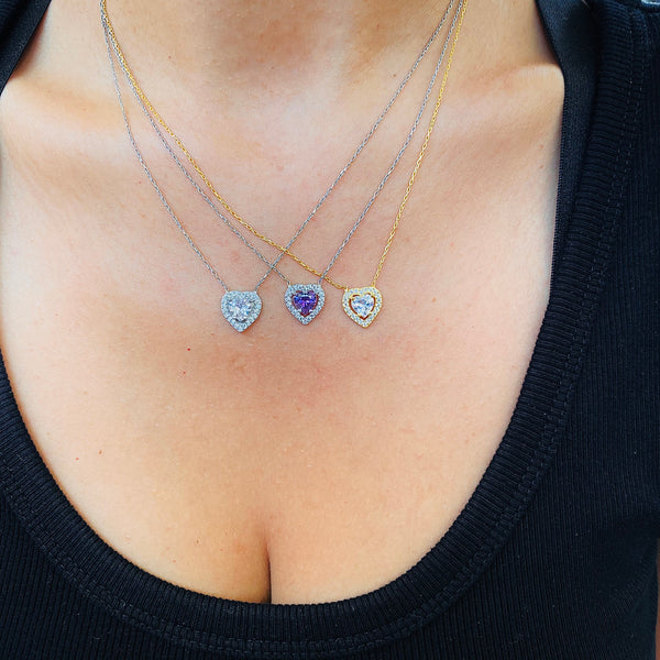 Heart Shape Sterling Silver Necklace with Crystals