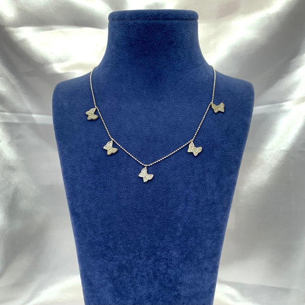 White Crystals Multiple Butterfly Sterling Silver Necklace