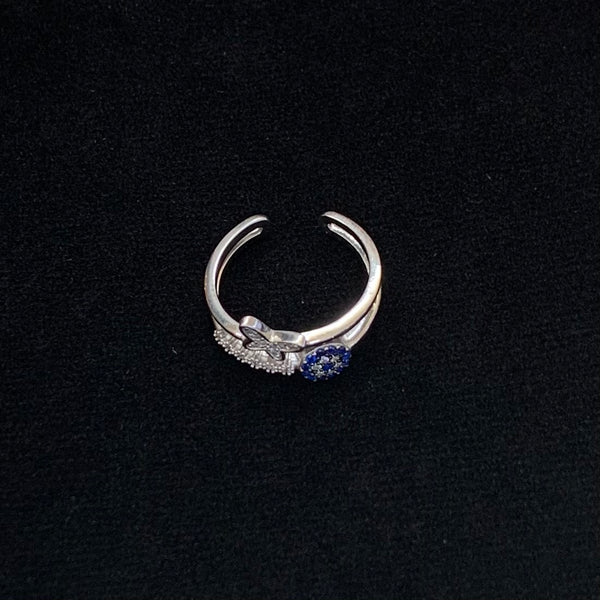Butterfly Evil Eye CZ Enamel Sterling Silver Ring Adjustable
