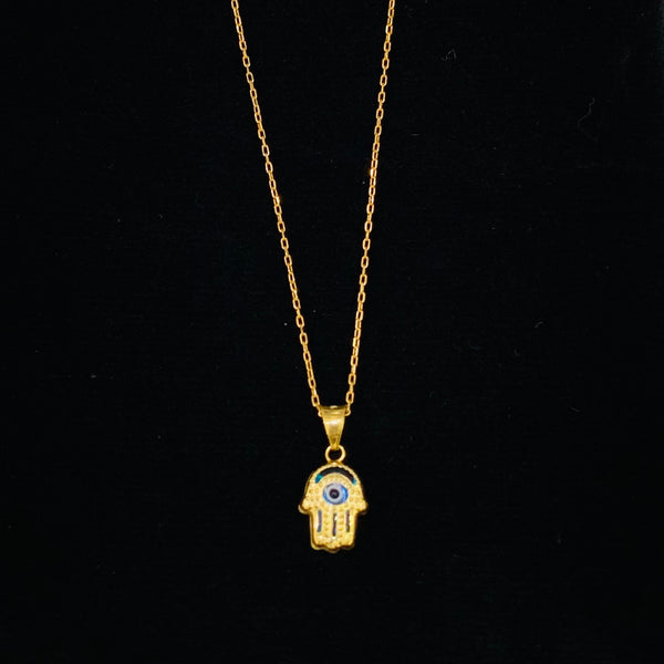 Hamsa with Turkish Blue Glass Evil Eye Sterling Silver Necklace