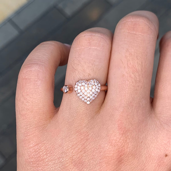 Heart Ring 925 Sterling Silver CZ Adjustable