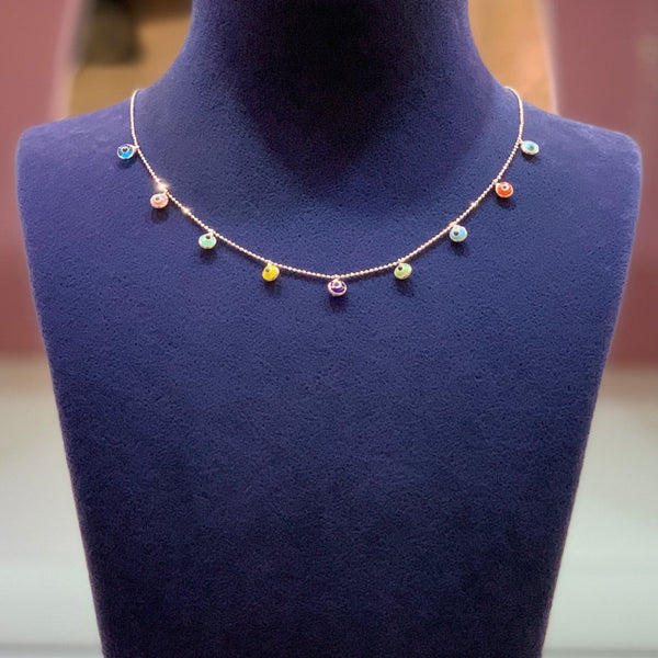 Multicolor Enamel Turkish Eye Silver Necklace