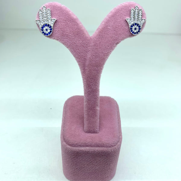 Hamsa Evil Eye Sterling Silver Earrings