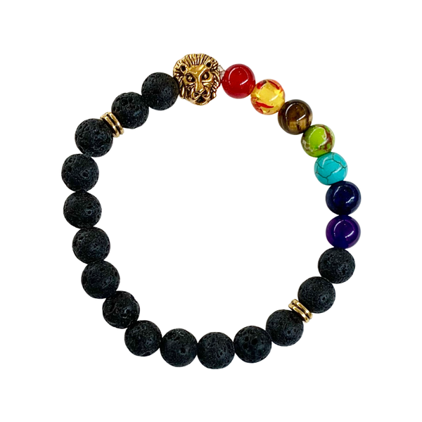 Volcanic Lava Stone with Seven Chakra Beaded Crystal Men Women Natural Gemstone Stretchable Beaded Bracelet