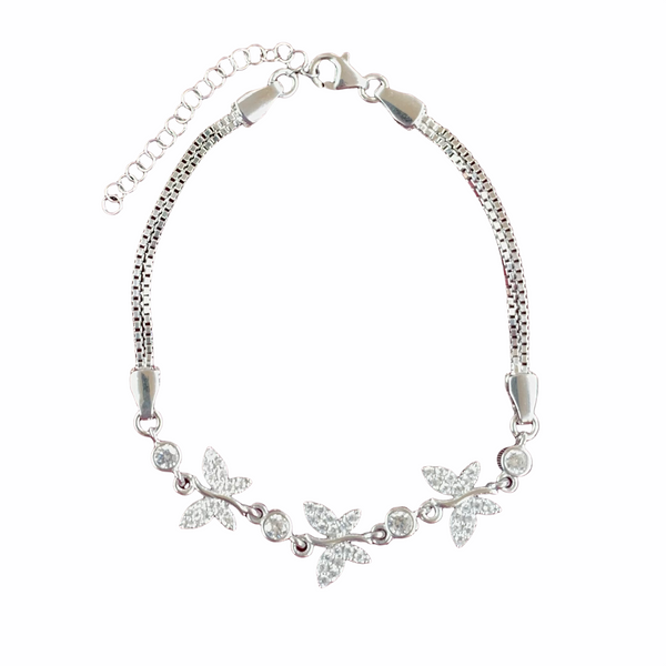 Elegant Butterfly Crystal Silver Bracelet – Adjustable Sterling Silver Chain