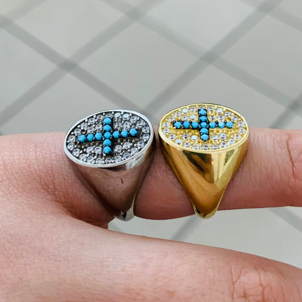 Turquoise Cross Sterling Silver Ring