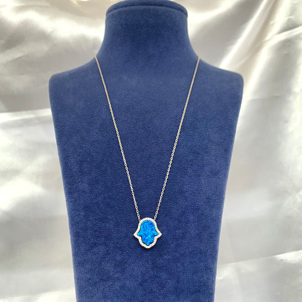 Opal Hamsa Sterling Silver Necklace