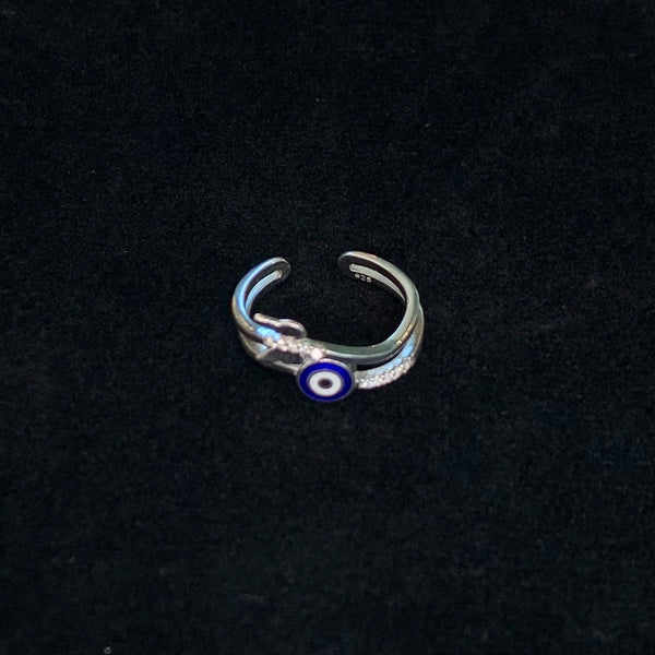 Butterfly Enamel Evil Eye Wavy Sterling Silver Ring