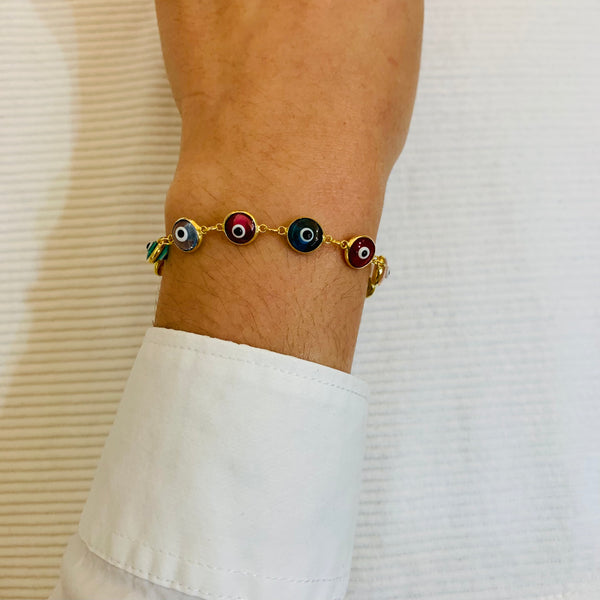 Turkish Glass Evil Eye Sterling Silver Bracelet