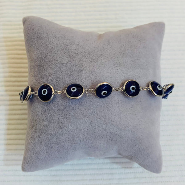 Turkish Glass Evil Eye Sterling Silver Bracelet