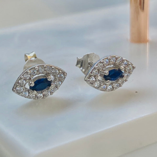 Blue Stone Eye Shape Evil Eye Earrings