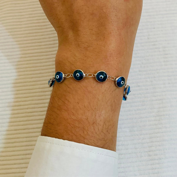 Turkish Glass Evil Eye Sterling Silver Bracelet