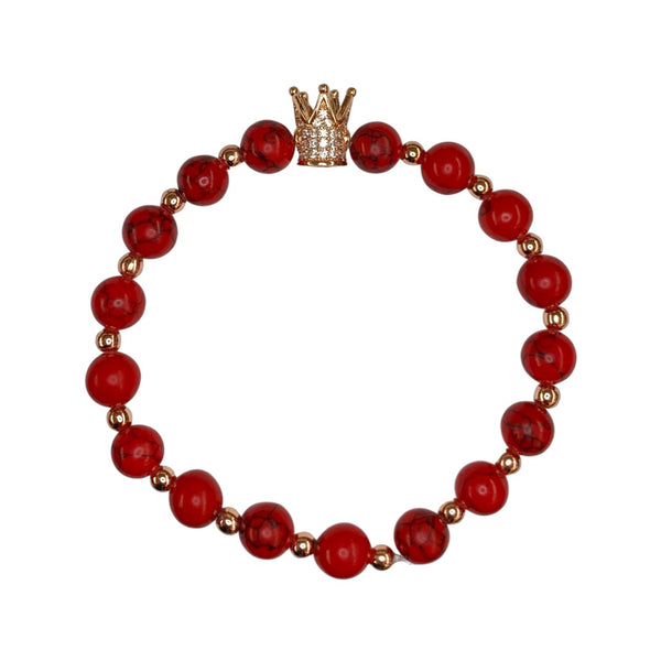 Red Turquoise with Crown Crystal Men Women Natural Gemstone Beaded Bracelet