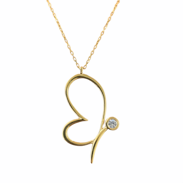 Half Butterfly Silhouette Necklace - Single Line Art Pendant