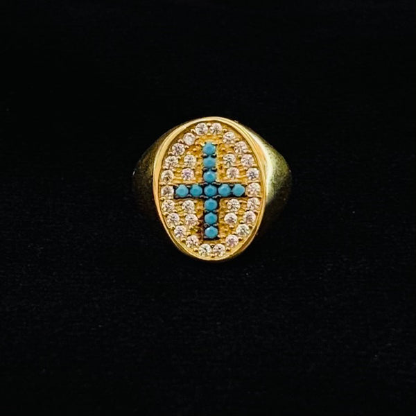Turquoise Cross Sterling Silver Ring