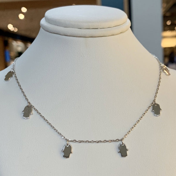 Multiple Hamsa Necklace Sterling Silver Without Stones