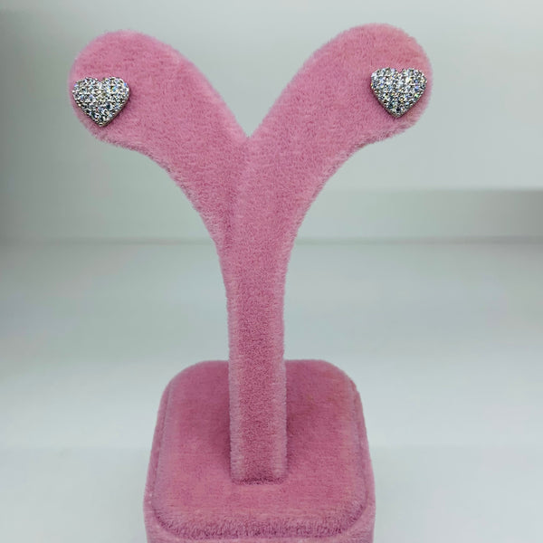 Heart Stud Earrings 925 Sterling Silver Crystal