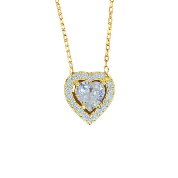 Heart Shape Sterling Silver Necklace with Crystals
