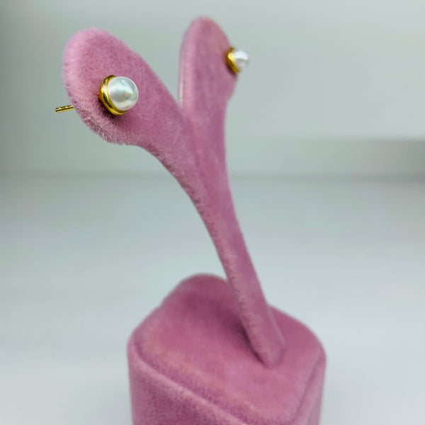 Single Pearl Stud Sterling Silver Earrings