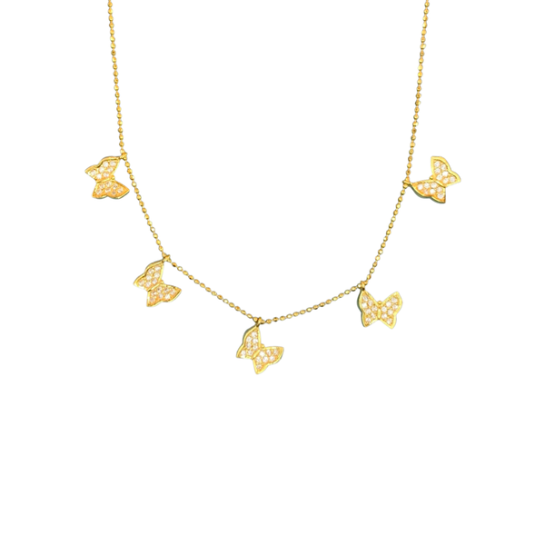 White Crystals Multiple Butterfly Sterling Silver Necklace
