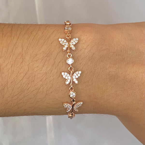 Elegant Butterfly Crystal Silver Bracelet – Adjustable Sterling Silver Chain