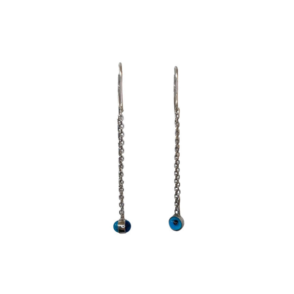 Evil Eye Japanese Dangle Chain Sterling Silver Earrings