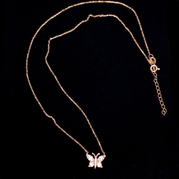 Single White Crystal Butterfly Sterling Silver Necklace