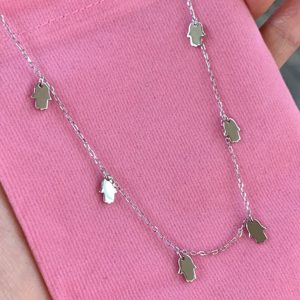 Multiple Hamsa Necklace Sterling Silver Without Stones