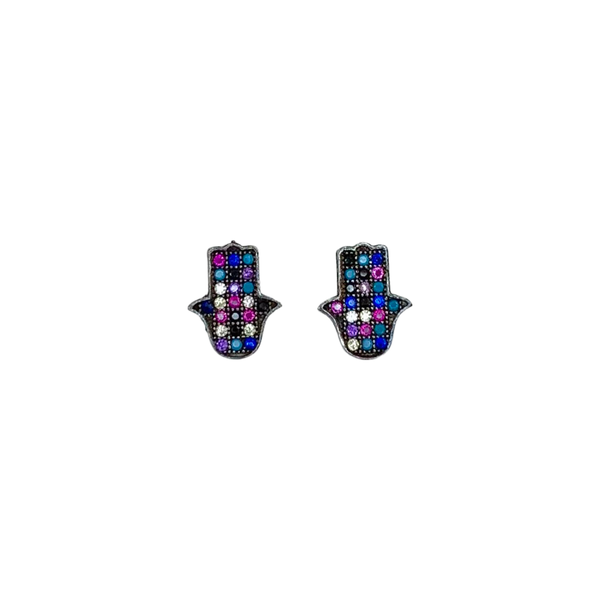 Flat Shiny Hamsa Sterling Silver Stud Earrings
