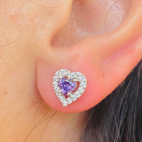 Heart Shape Stud Earrings with Crystals