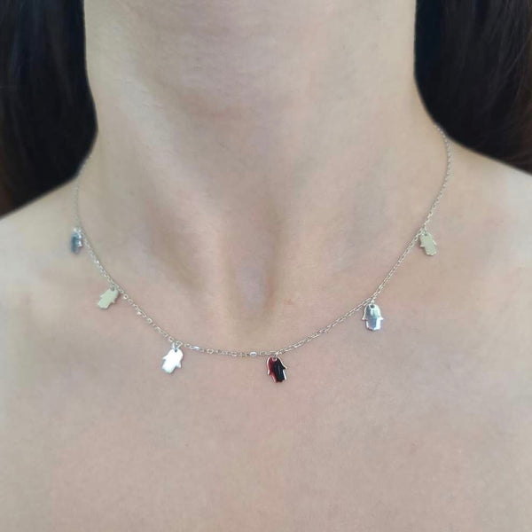 Multiple Hamsa Necklace Sterling Silver Without Stones