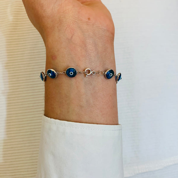 Turkish Glass Evil Eye Sterling Silver Bracelet