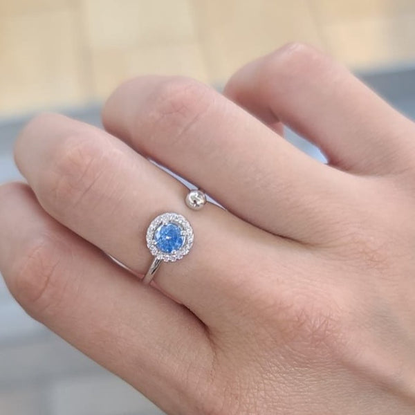 Princess Crystal Silver Ring Adjustable