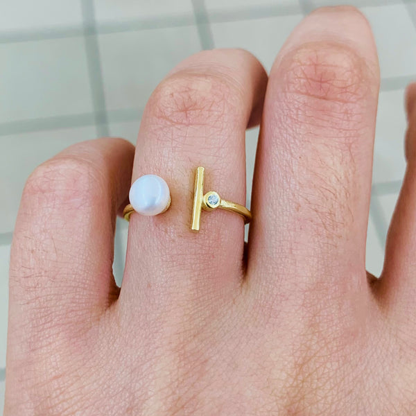 Tiny Pearl Gold Plated Sterling Silver Ring