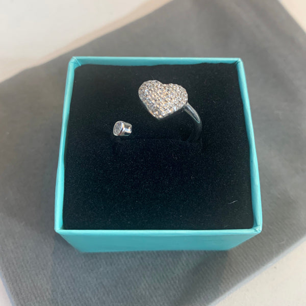 Heart Ring 925 Sterling Silver CZ Adjustable