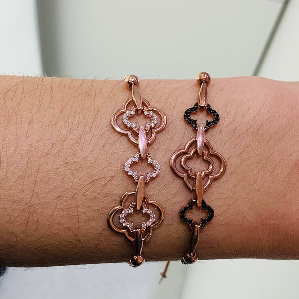 Rose Gold Triple Clovers Sterling Silver Bracelet