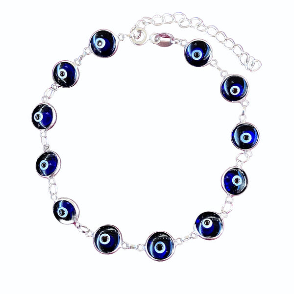 Turkish Glass Evil Eye Sterling Silver Bracelet